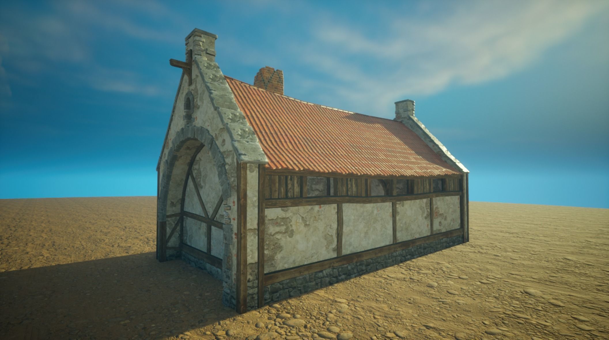 Medieval old House2-interior and exterior design Low-poly 3D model_5