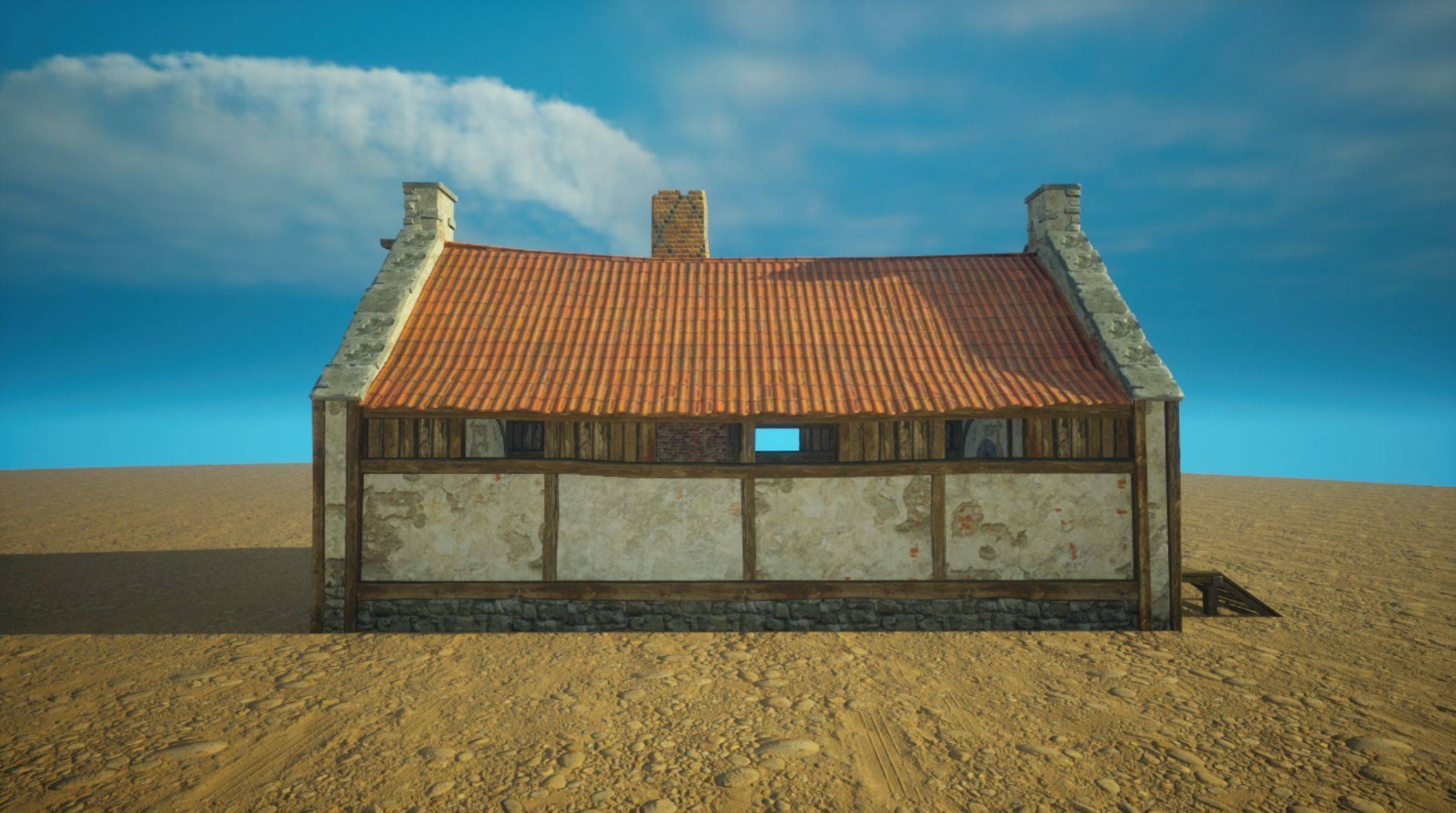 Medieval old House2-interior and exterior design Low-poly 3D model_6