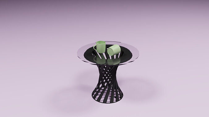 Modern Spiral Base Table with Two Ceramic Mugs 3D Model Free low-poly 3D model