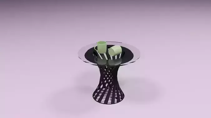 Modern Spiral Base Table with Two Ceramic Mugs 3D Model