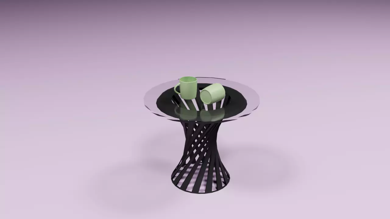 Modern Spiral Base Table with Two Ceramic Mugs 3D Model Free low-poly 3D model