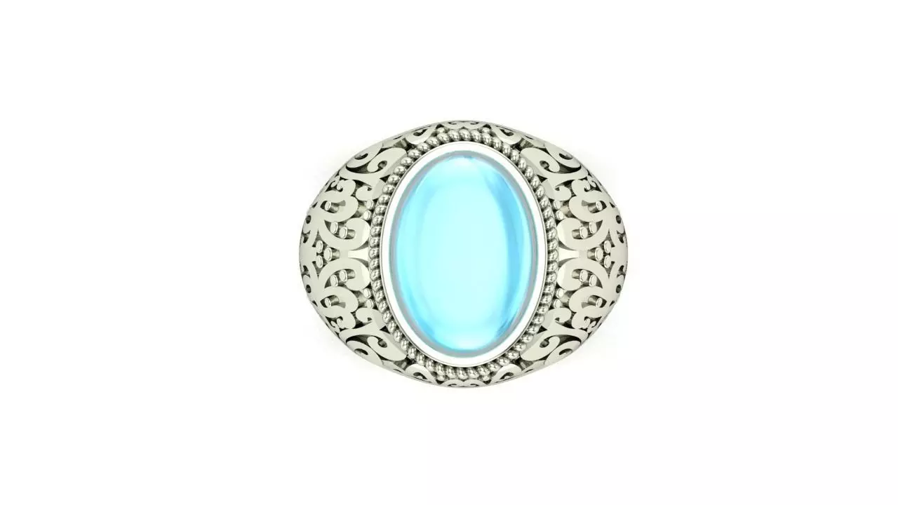 Silver Filgiree Ring carved oval cab gemstone 3D print model