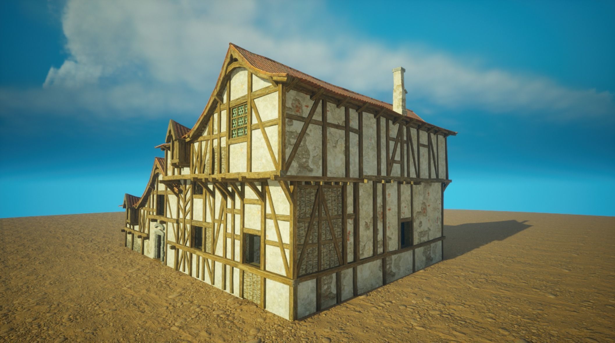 Medieval old House3-interior and exterior design Low-poly 3D model_1