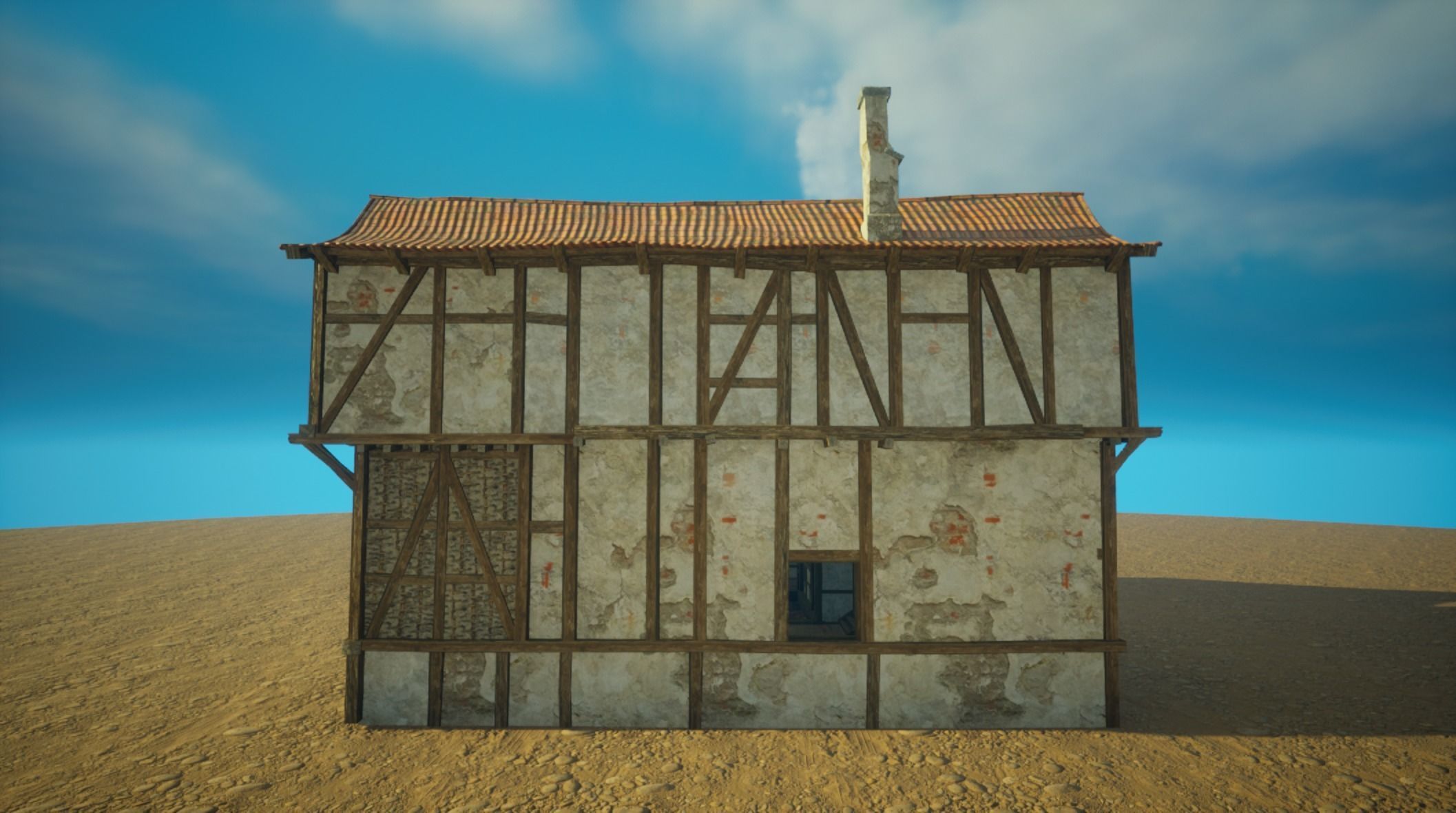 Medieval old House3-interior and exterior design Low-poly 3D model_2