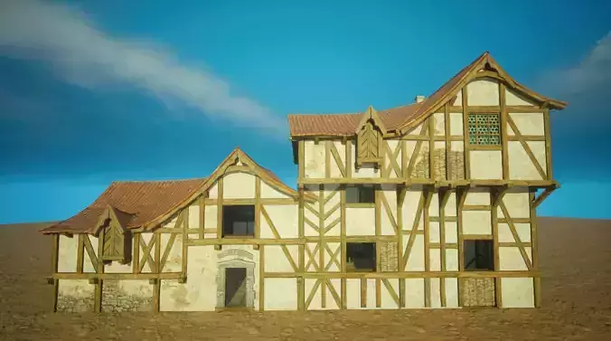 Medieval old House3-interior and exterior design Low-poly 3D model