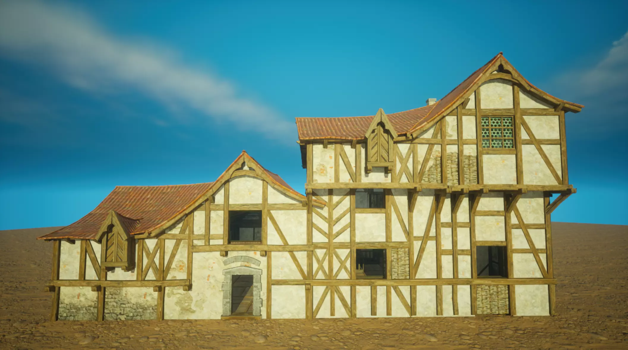 Medieval old House3-interior and exterior design Low-poly 3D model_0
