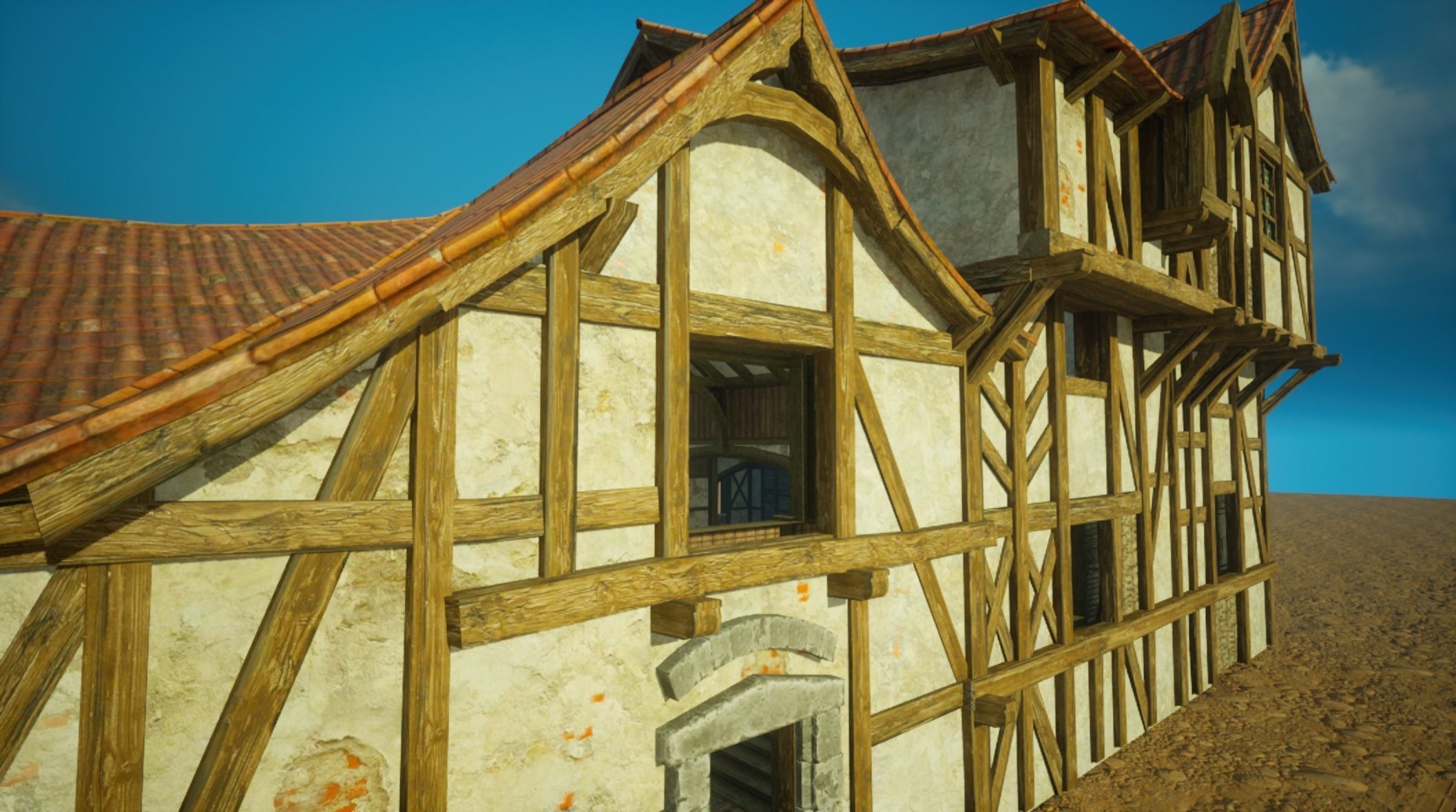 Medieval old House3-interior and exterior design Low-poly 3D model_7