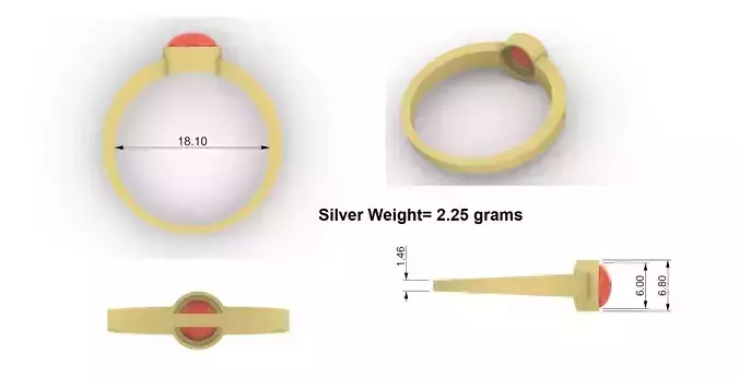 Simple and Beautiful engraved ring 6mm round Gemstone