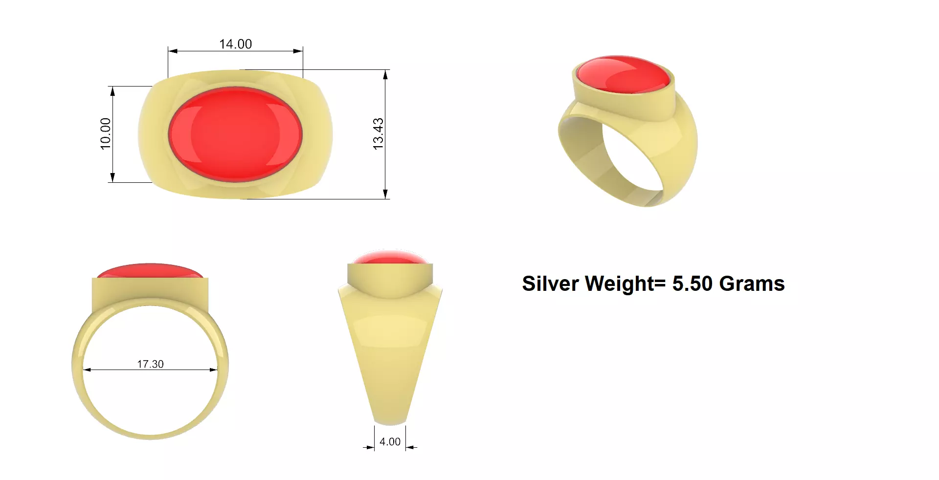 Beautiful Simple silver ring with cab gemstone Ring 3D print model_0