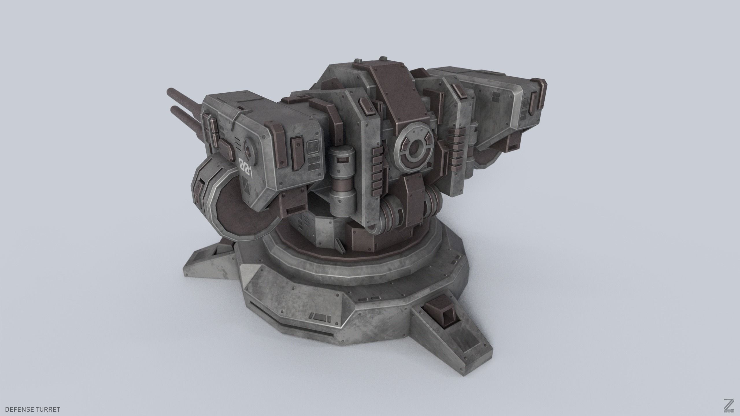 Defense turret Low-poly 3D model_3