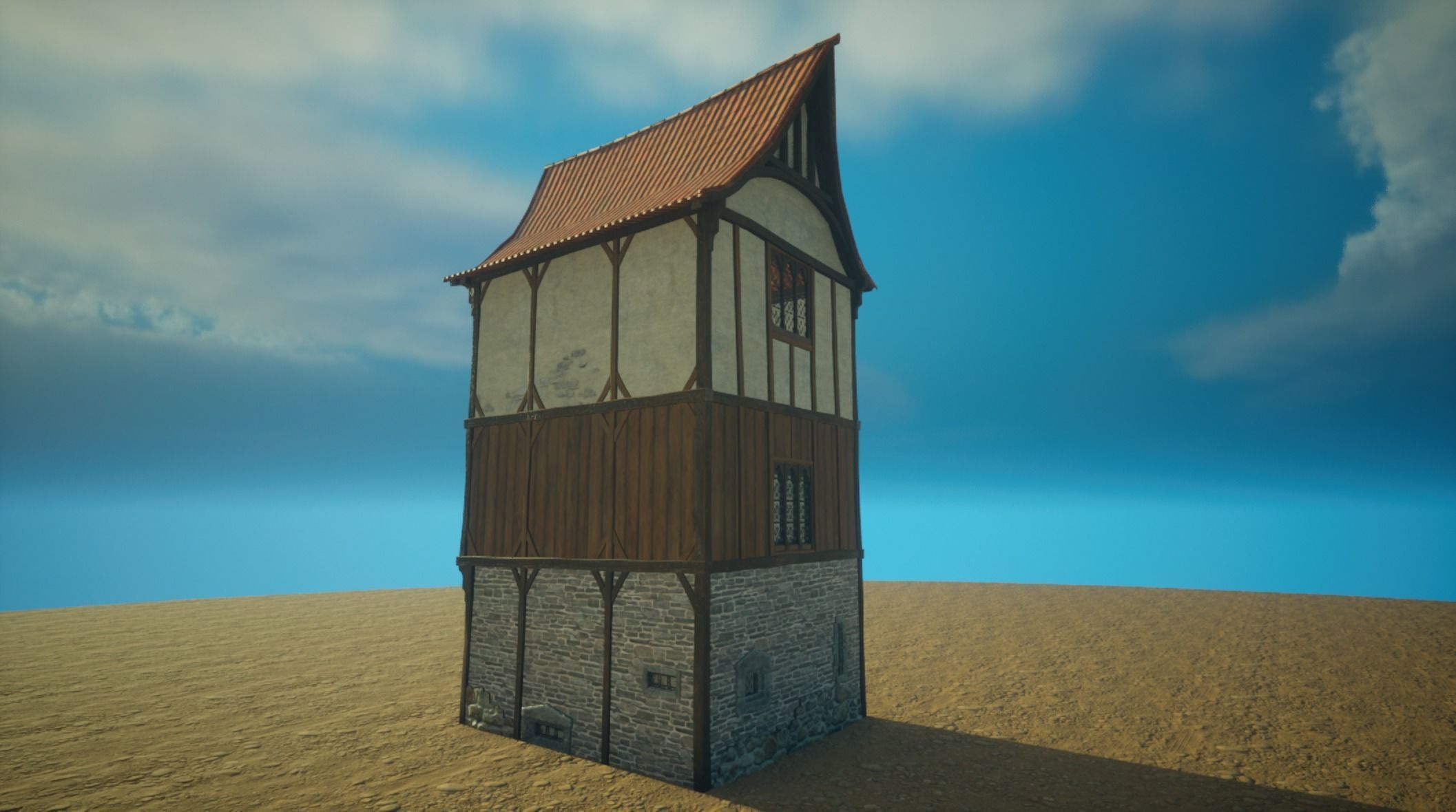 Medieval old House4-interior and exterior design Low-poly 3D model_3