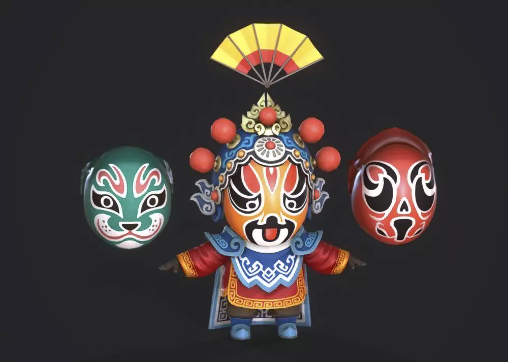 Cartoon Face Makeup Peking Opera 3D model_0