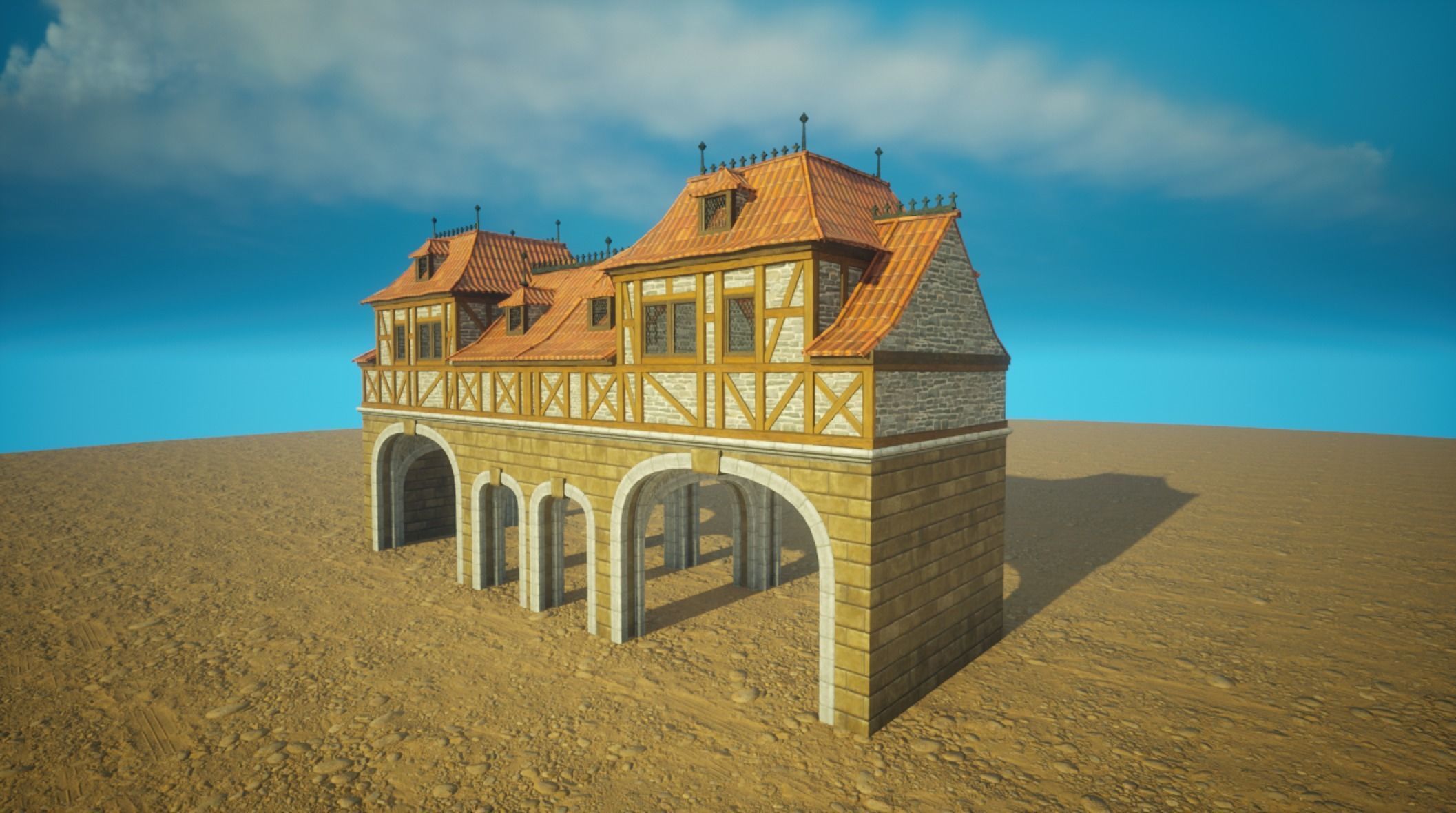 Medieval old House5- exterior design Low-poly 3D model_1