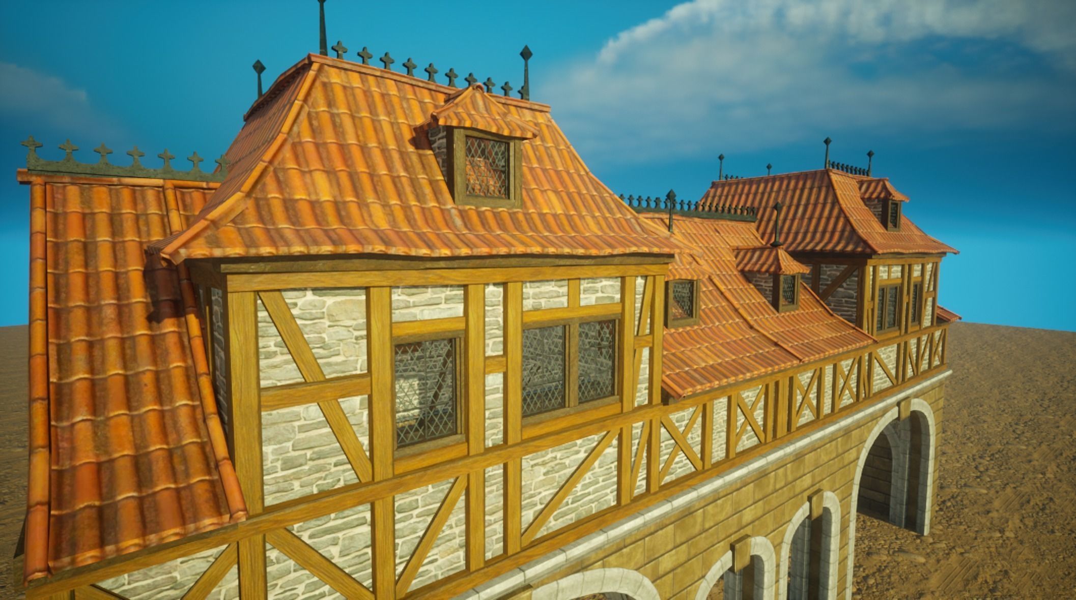 Medieval old House5- exterior design Low-poly 3D model_7