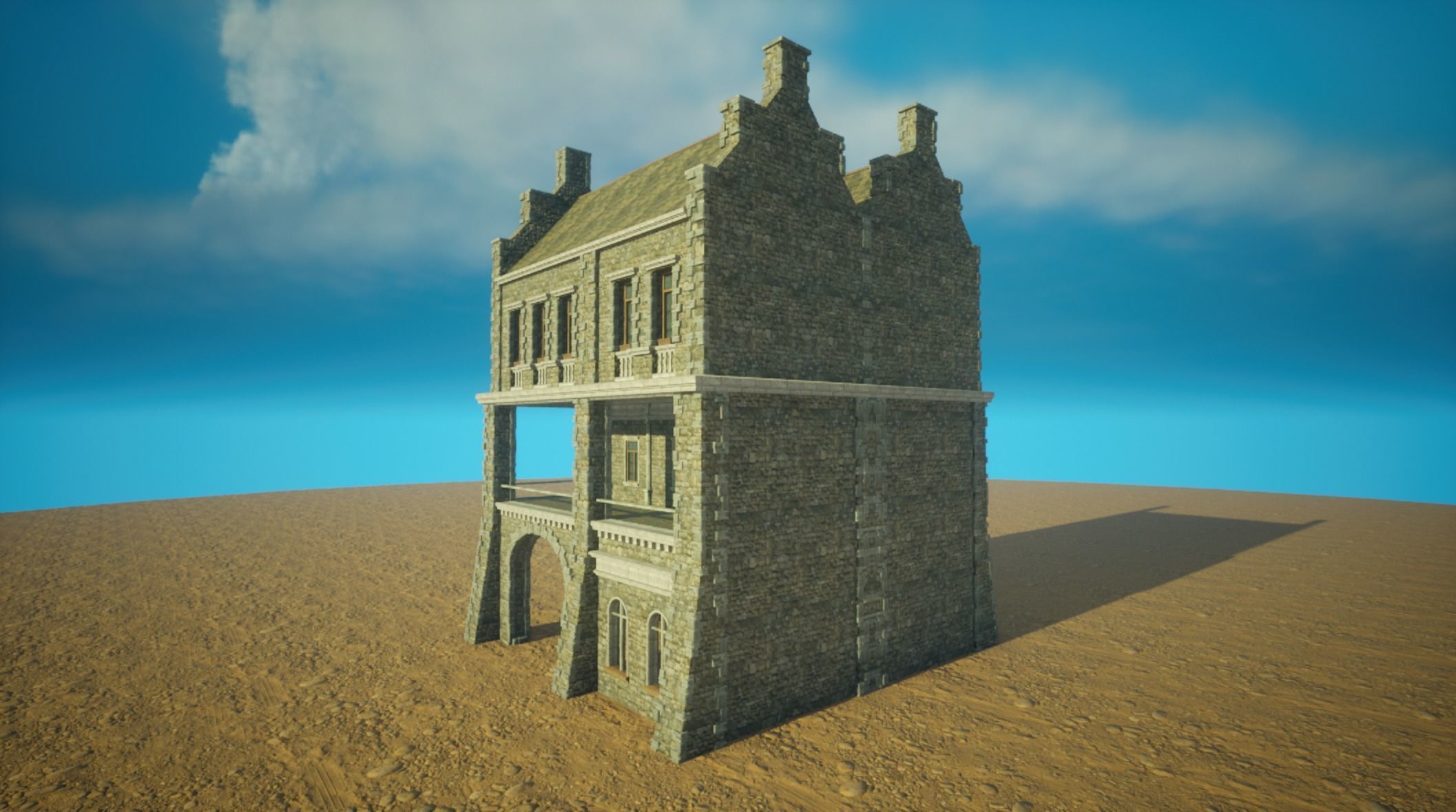Medieval old House6-interior and exterior design Low-poly 3D model_1