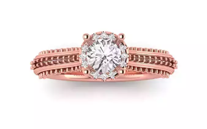 Women Engagement Round Stone Ring 3dm STL OBJ Renders Details