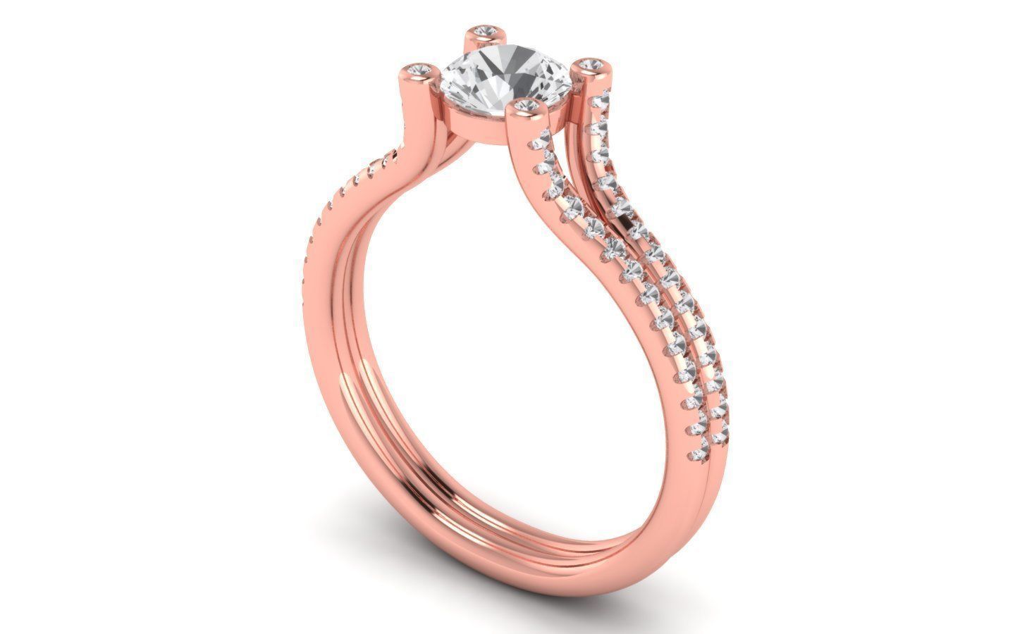 Solitaire Wedding Engagement Women Double Band Ring 3D print model_2