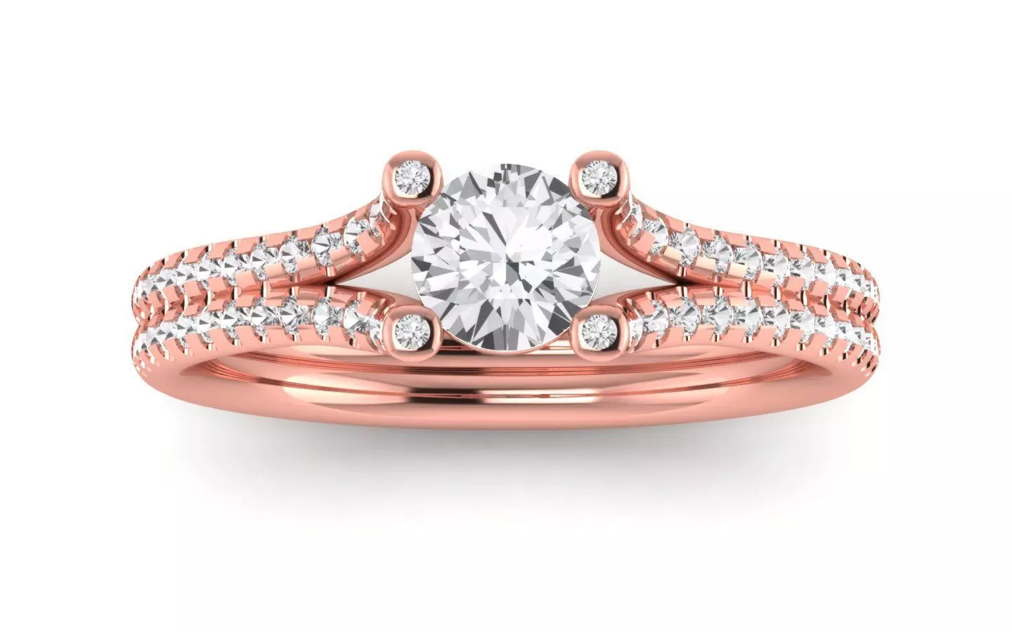 Solitaire Wedding Engagement Women Double Band Ring 3D print model_0