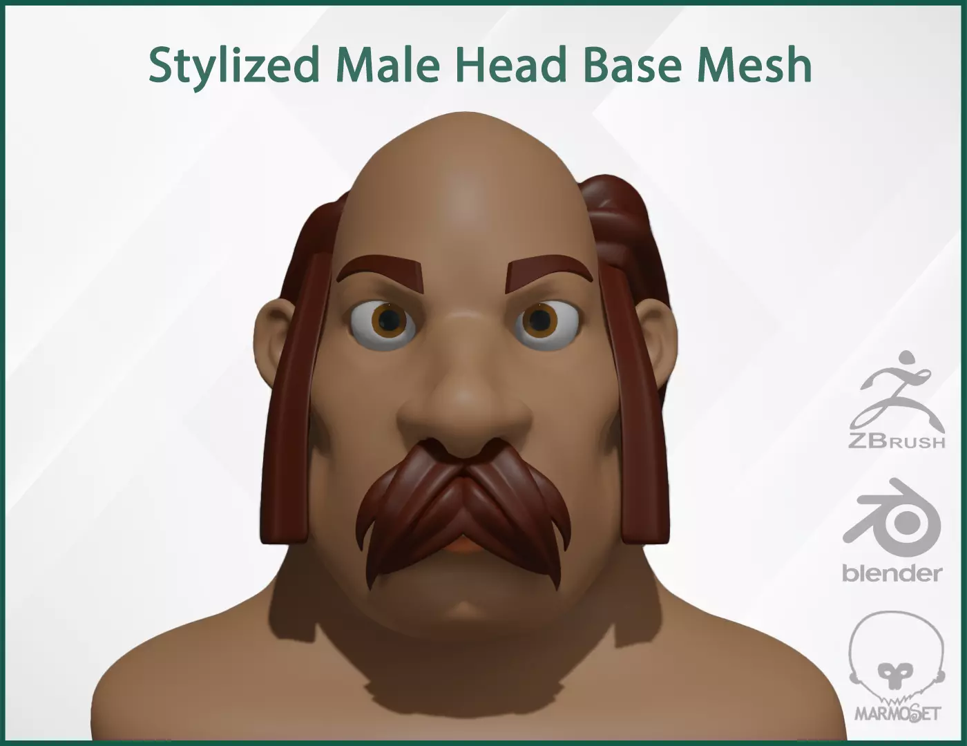 Male Head Stylized Base mesh with Hair in blender curve 2 Low-poly 3D model_0
