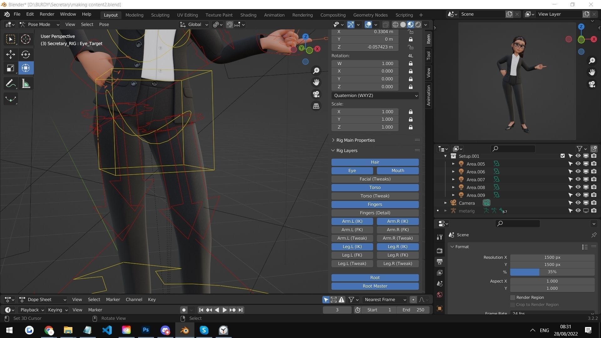 Secretary Business Woman Character  Low-poly 3D model_6