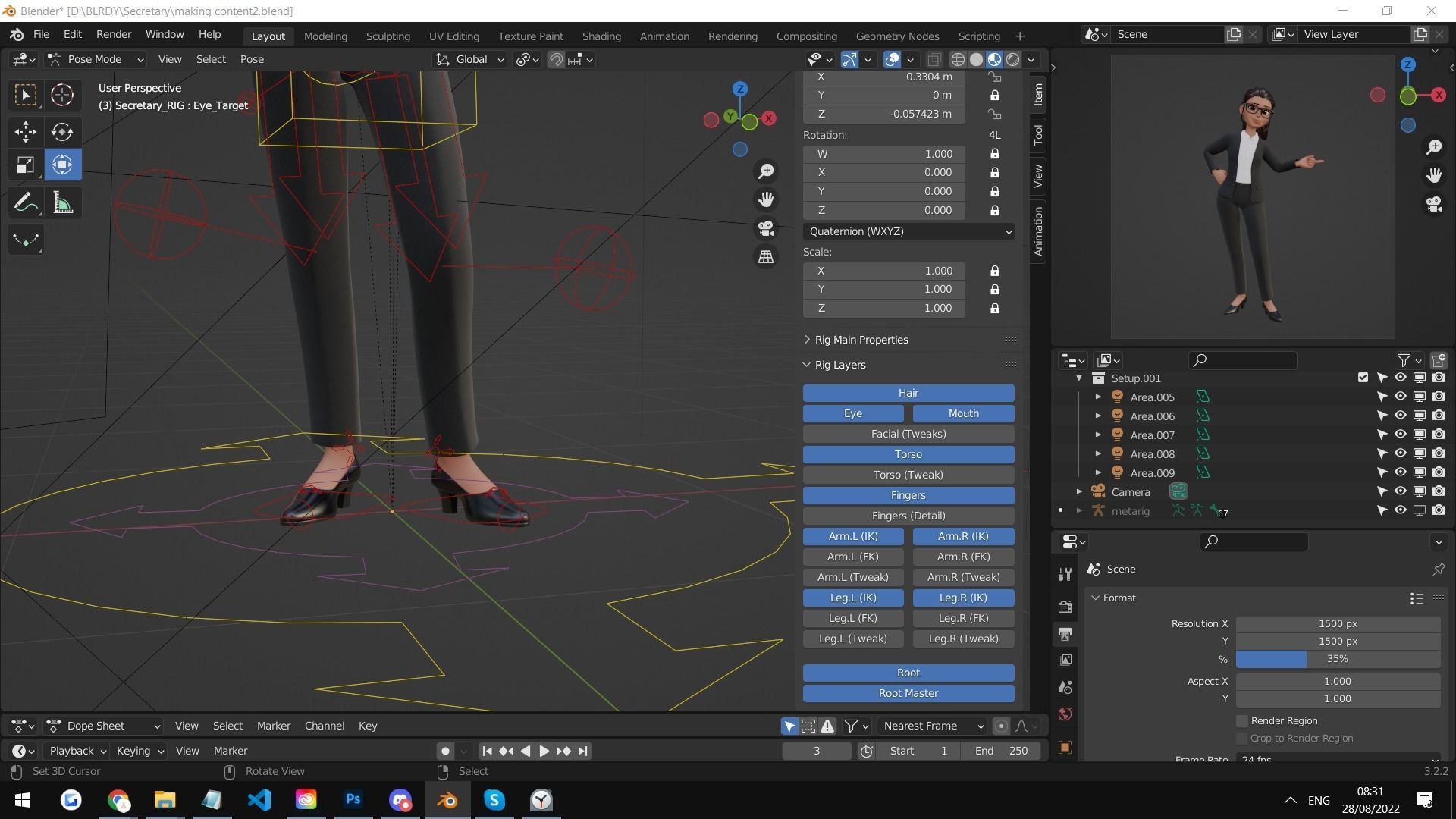 Secretary Business Woman Character  Low-poly 3D model_7