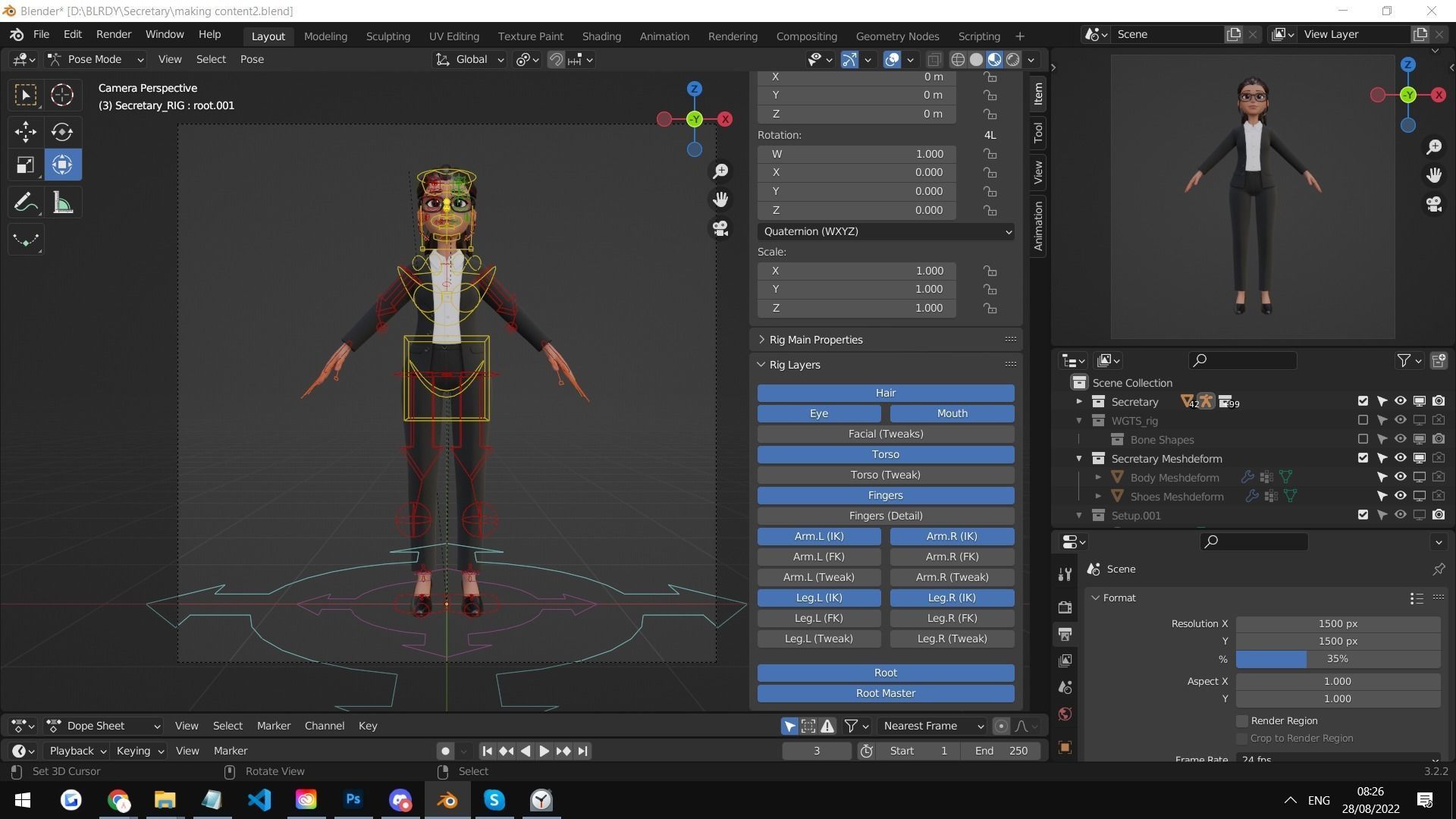 Secretary Business Woman Character  Low-poly 3D model_18