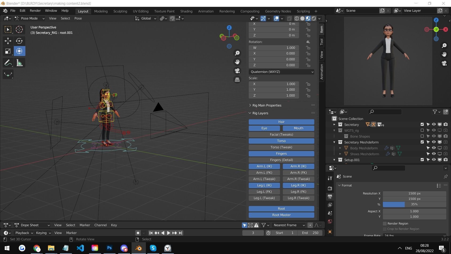 Secretary Business Woman Character  Low-poly 3D model_24