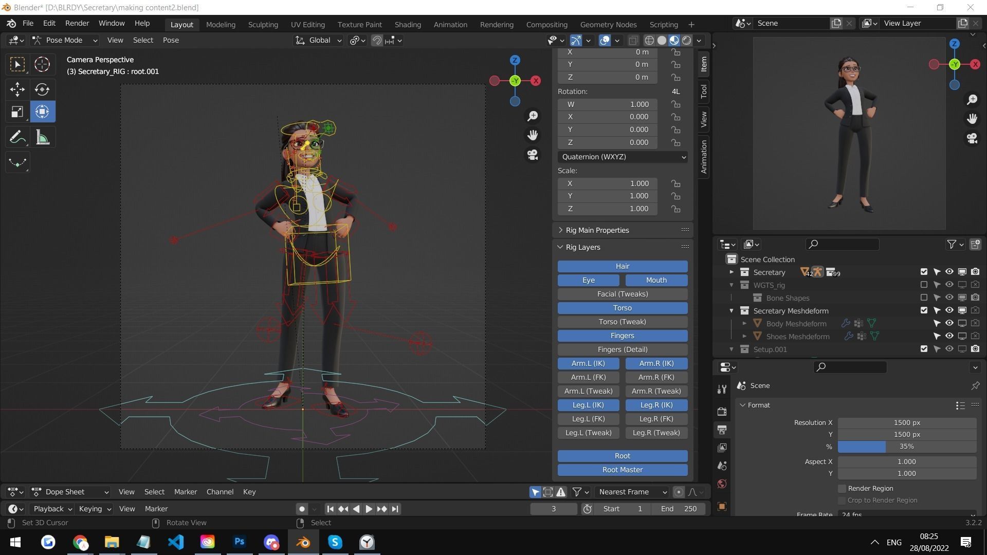 Secretary Business Woman Character  Low-poly 3D model_14