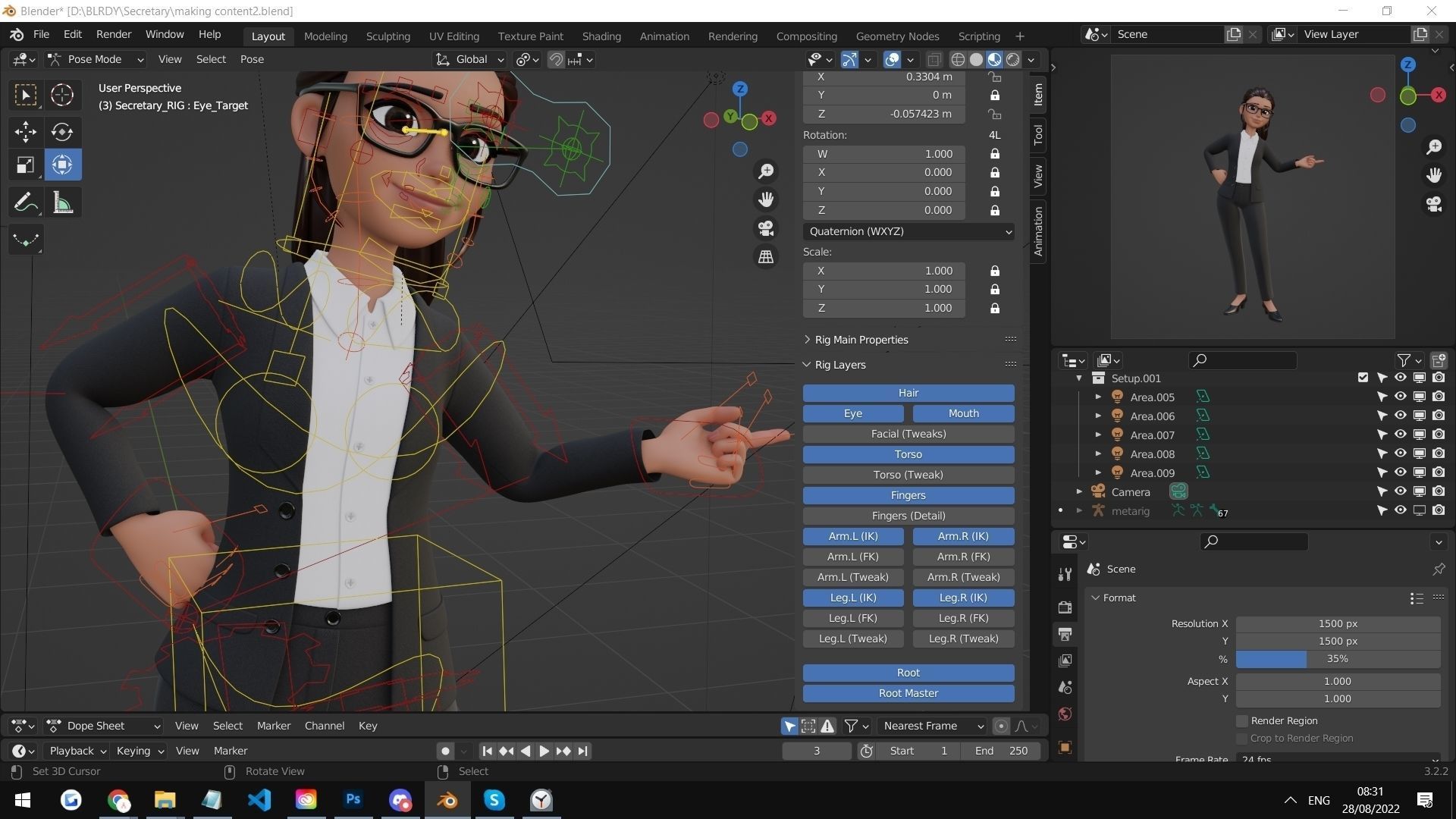 Secretary Business Woman Character  Low-poly 3D model_5