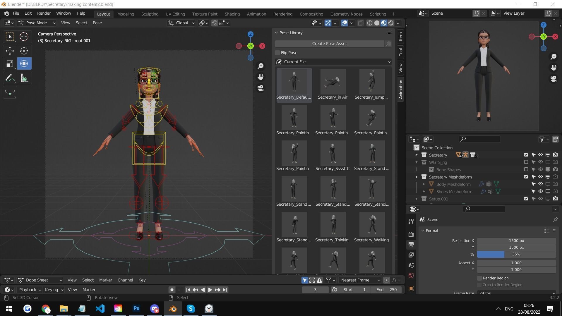 Secretary Business Woman Character  Low-poly 3D model_1