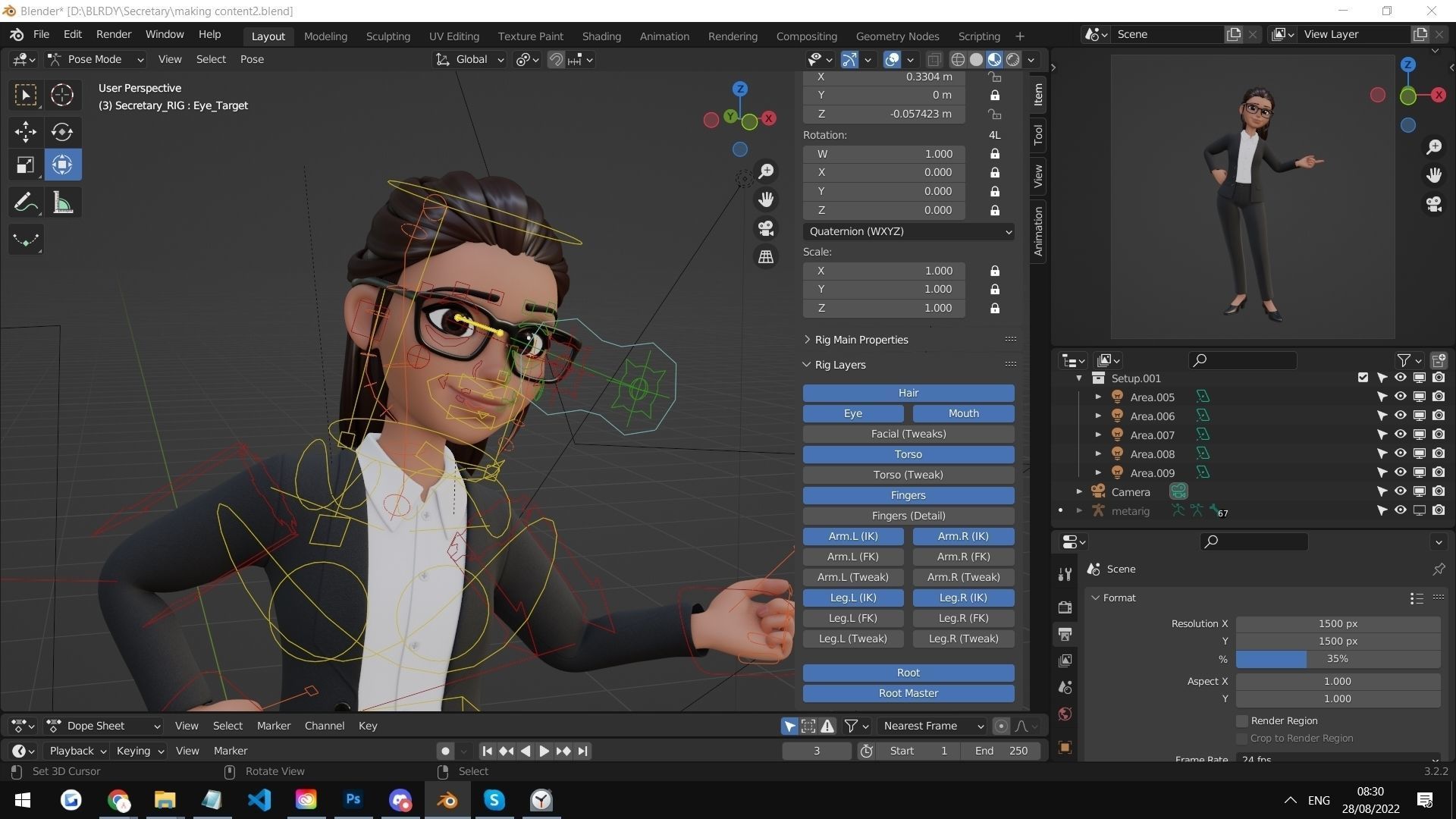 Secretary Business Woman Character  Low-poly 3D model_4