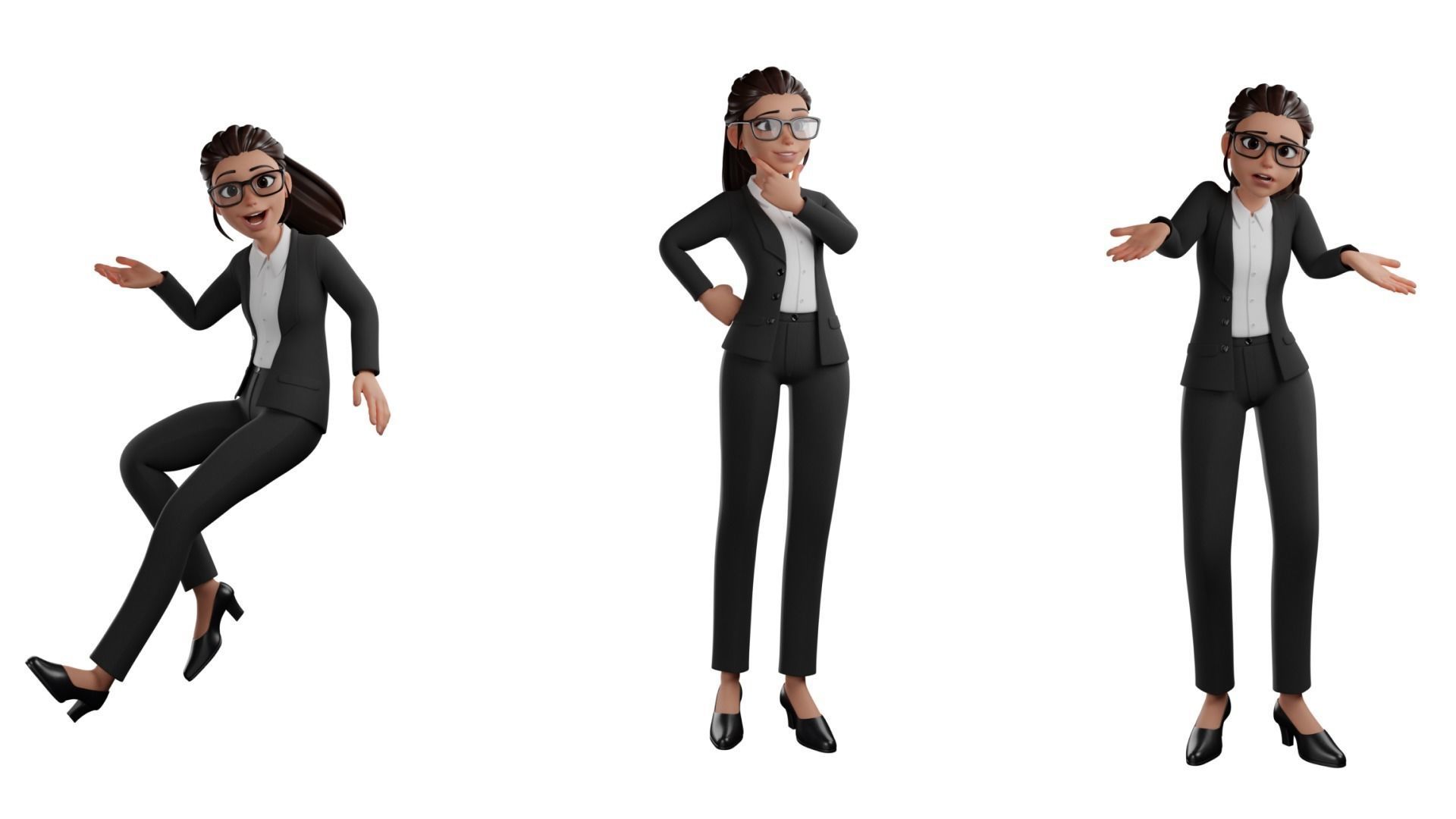 Secretary Business Woman Character  Low-poly 3D model_8