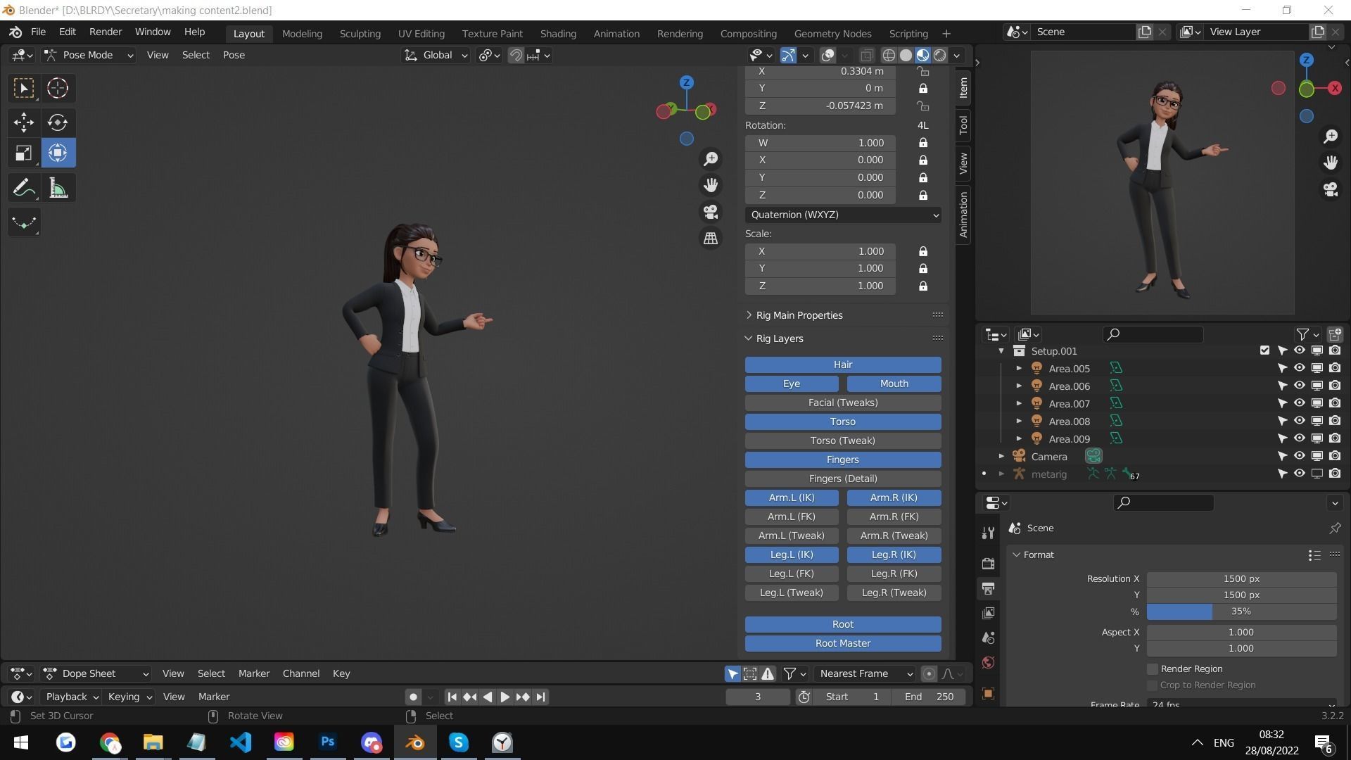 Secretary Business Woman Character  Low-poly 3D model_11