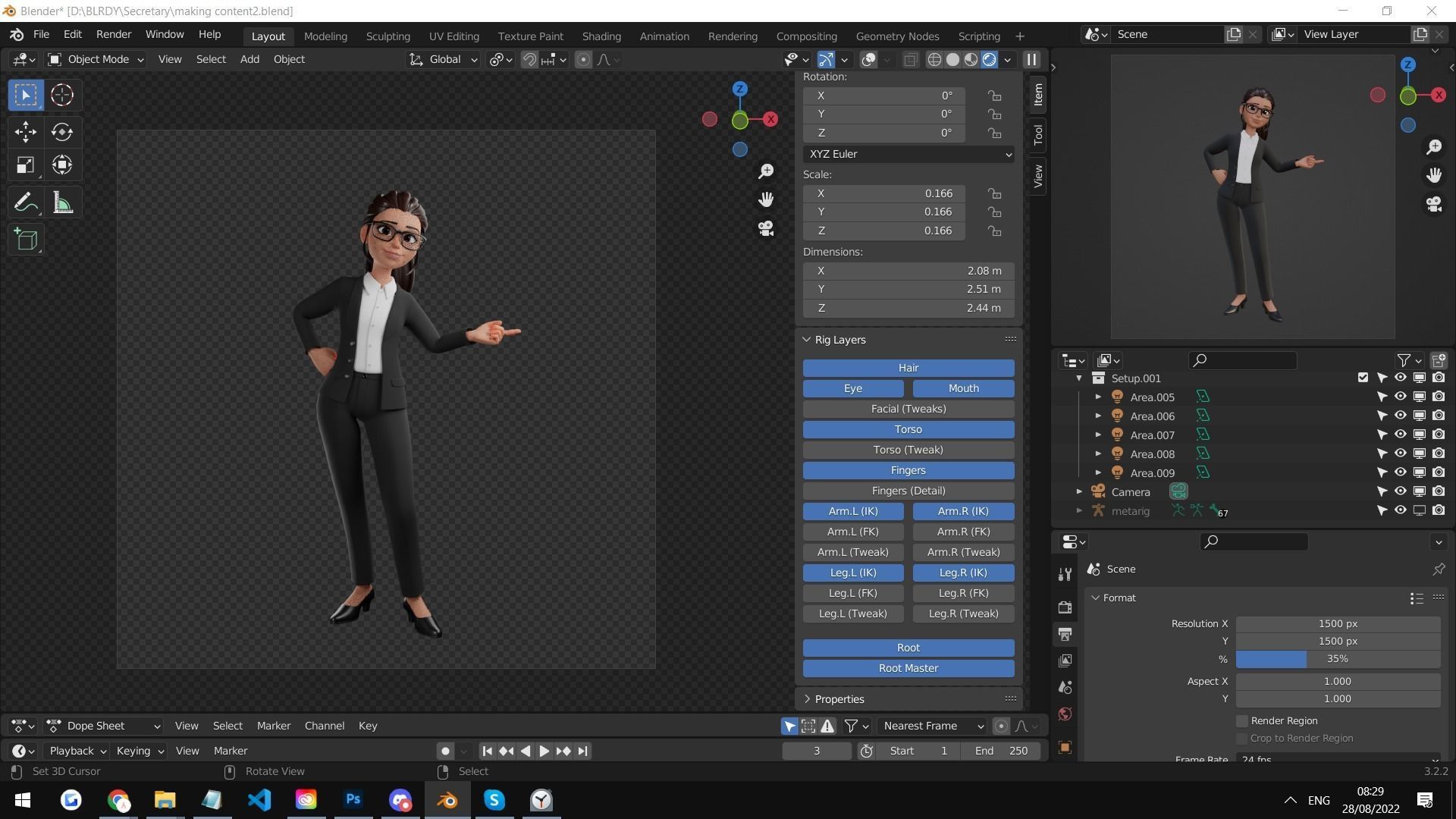 Secretary Business Woman Character  Low-poly 3D model_19