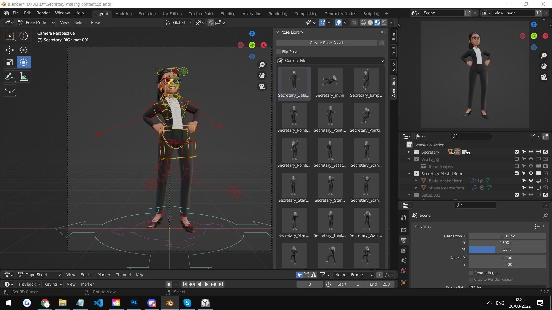 Secretary Business Woman Character  Low-poly 3D model_16