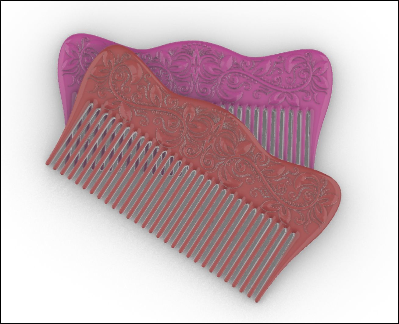  Two Combs  Floral vintage  and Bison 3D model_1
