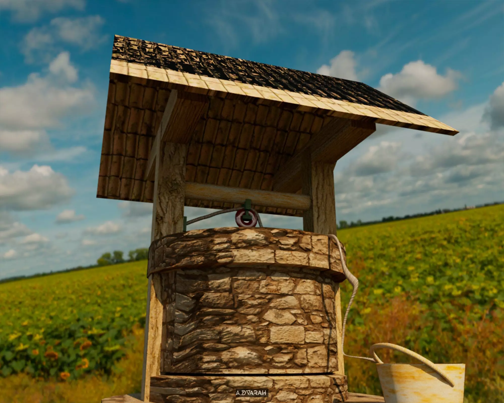 Medieval Well Vintage Well Low-poly 3D Model Low-poly 3D model_0