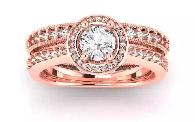 Solitaire Wedding Engagement Women Double Band Ring Set