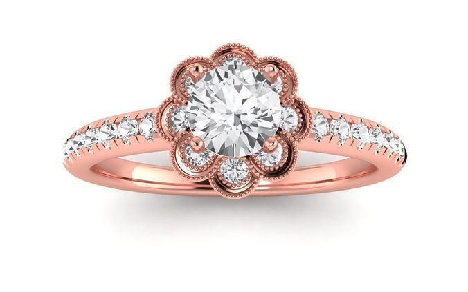 Solitaire Wedding Engagement Women Ring Flower Ring 3D print model