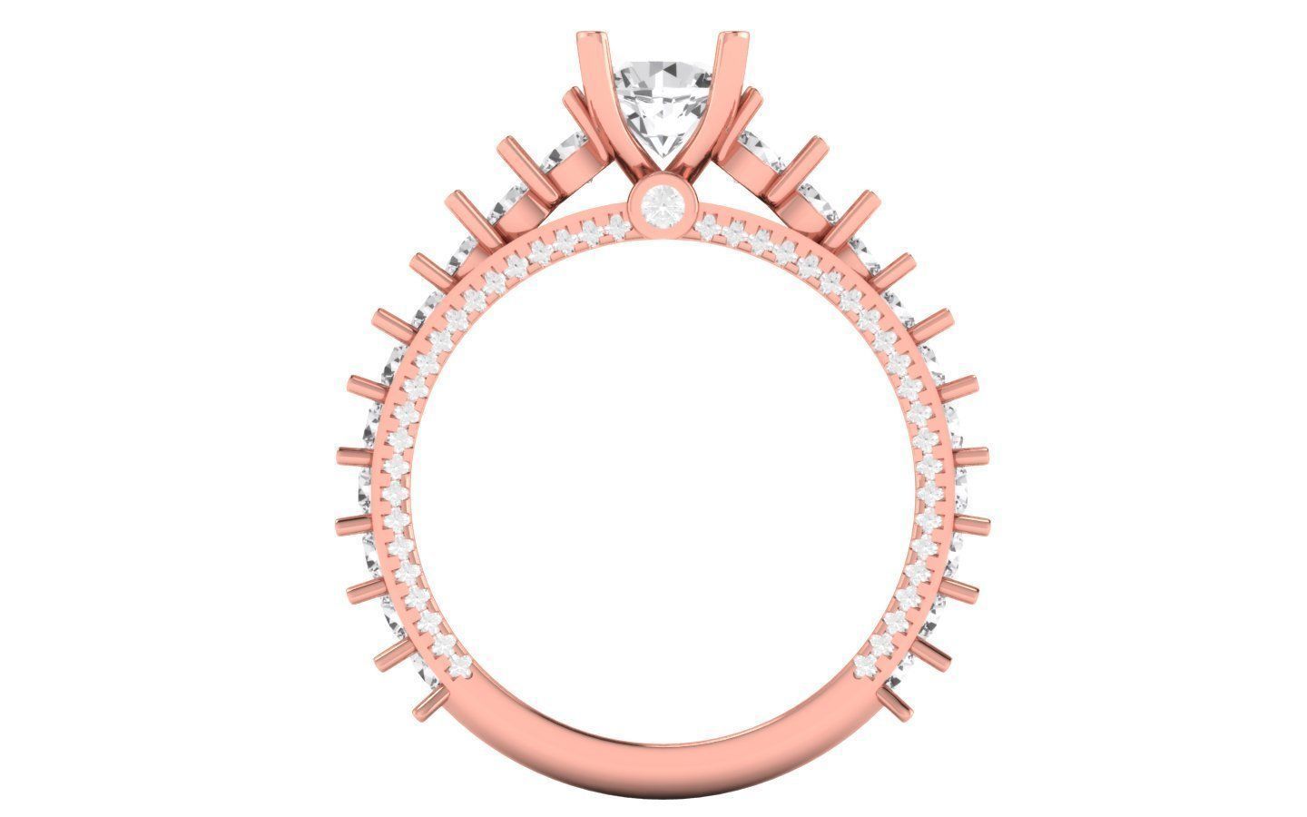 Solitaire Engagement Women Round Stone Ring Straight Ring 3D print model_1