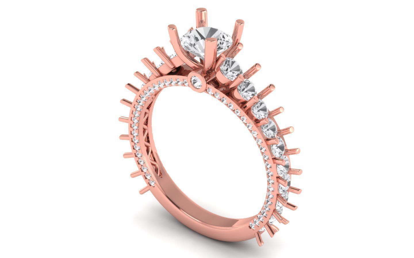 Solitaire Engagement Women Round Stone Ring Straight Ring 3D print model_2