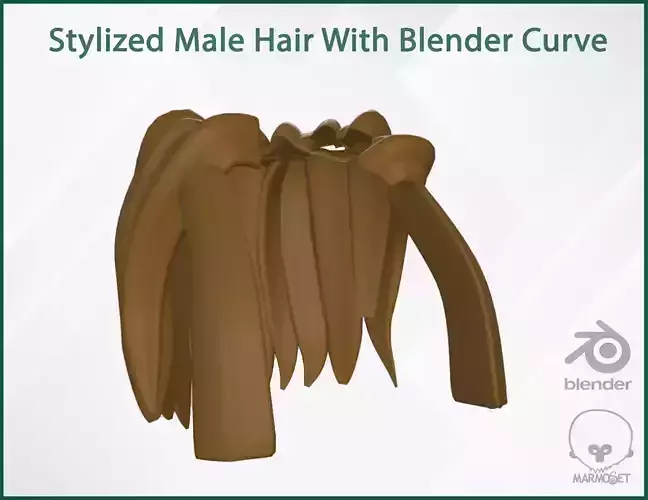Stylize Male Hair with Blender curve 2 Low-poly 3D model