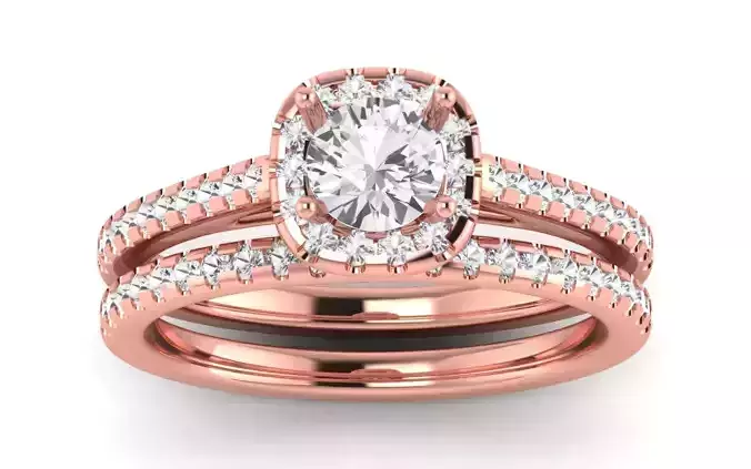 Bridal Set Solitaire Wedding Engagement Women Double Band Ring