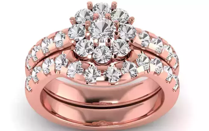 Bridal Set Solitaire Wedding Engagement Women Double Band Ring