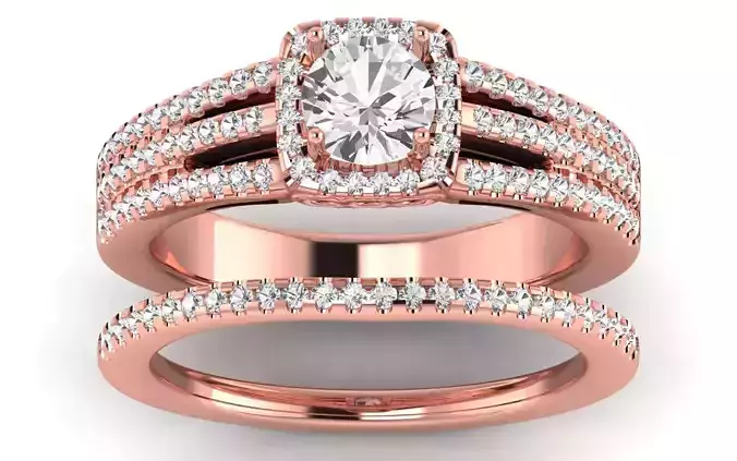 Bridal SetSolitaire Wedding Engagement Women Three Band Ring Set 3D print model