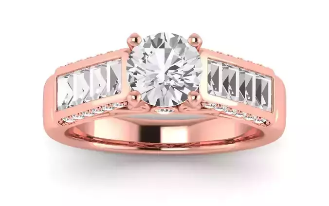 Solitaire Wedding Engagement Women Ring Baguette Ring 3D print model