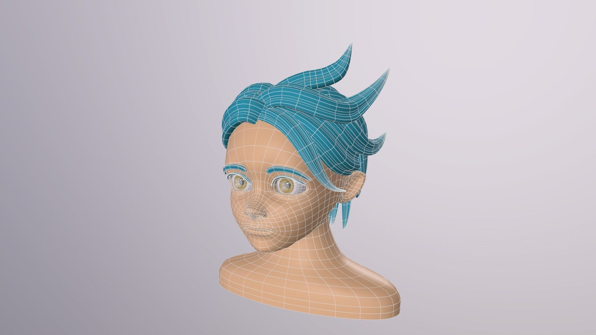 Male Head Stylized Base mesh with Hair in blender curve 3 Low-poly 3D model_5