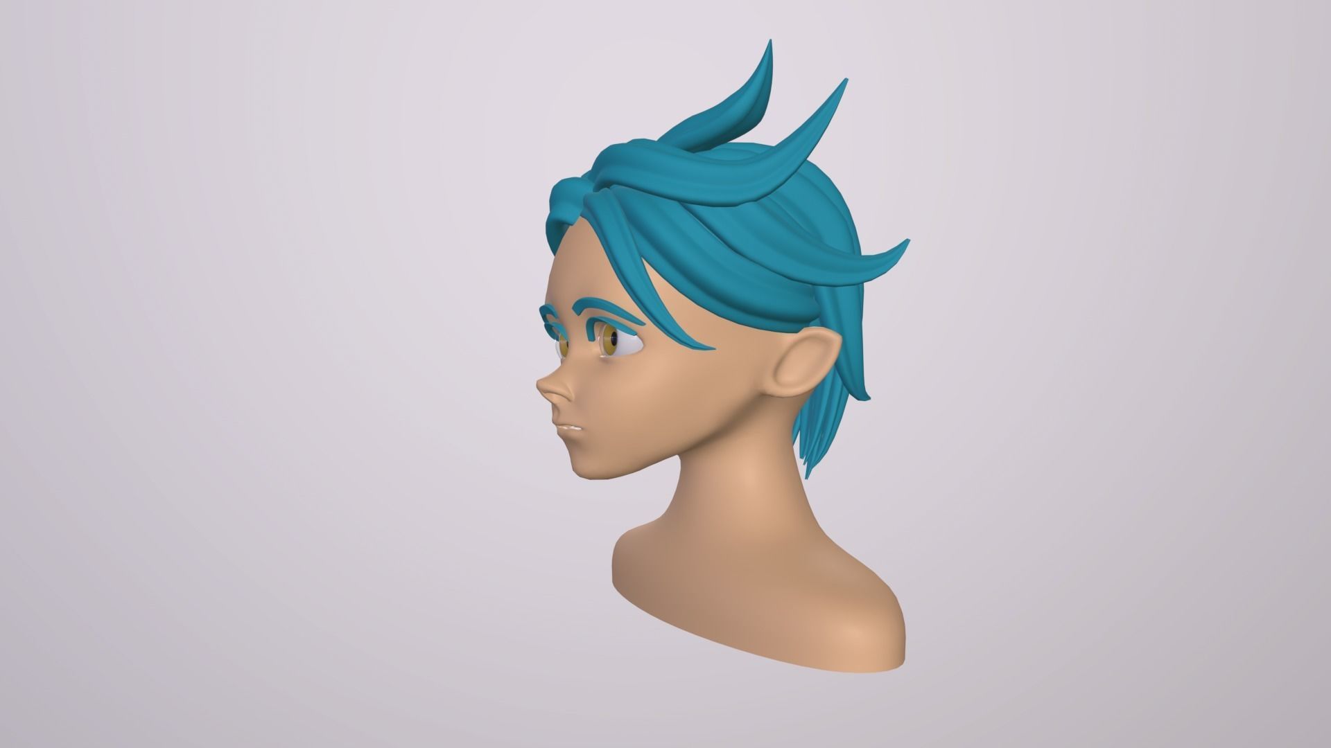 Male Head Stylized Base mesh with Hair in blender curve 3 Low-poly 3D model_15