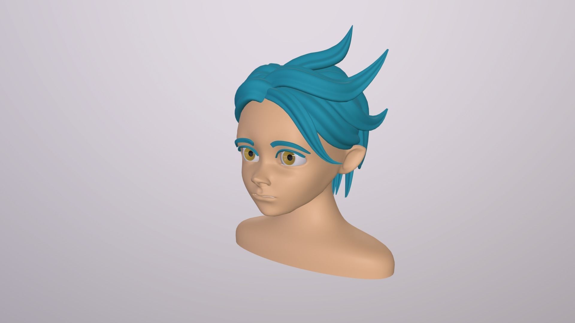 Male Head Stylized Base mesh with Hair in blender curve 3 Low-poly 3D model_17