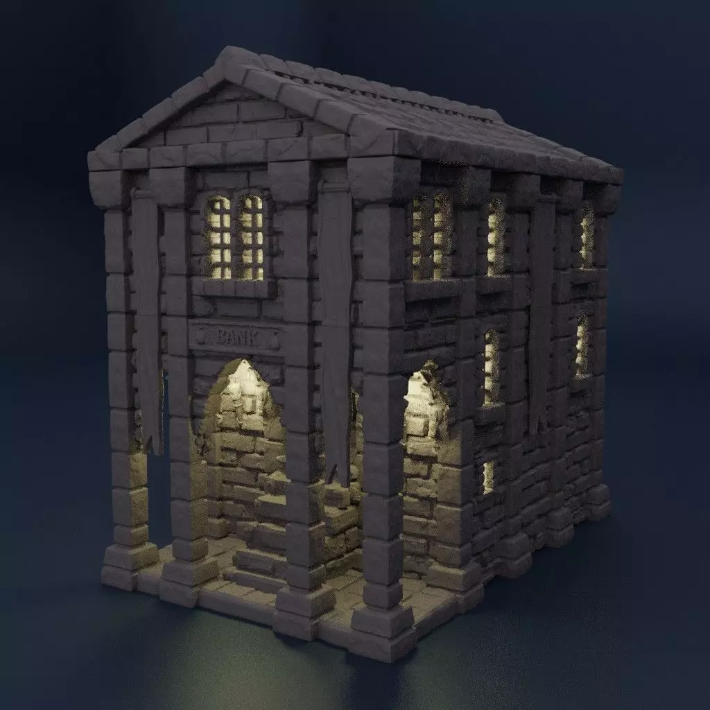 Medieval Bank Tabletop Terrain 28 MM 3D print model_0